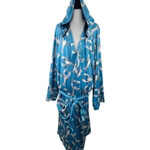 Plover Blue White Lobster Long Hooded Robe One Size Fits Most Long